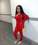 Solid Ribbed Long Sleeve Zipper Two Piece Pants Set ME-Y939
