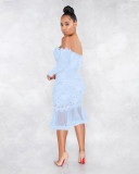 Sexy Lace Off Shoulder Long Sleeve Mermaid Midi Dress ME-W932
