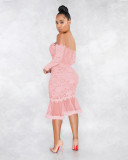Sexy Lace Off Shoulder Long Sleeve Mermaid Midi Dress ME-W932