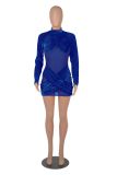Sexy Velvet Mesh Patchwork Long Sleeve Club Dress MZ-0141