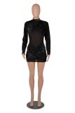 Sexy Velvet Mesh Patchwork Long Sleeve Club Dress MZ-0141