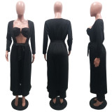 Solid Long Cloak+Tube Top+Pants 3 Piece Sets SH-390215