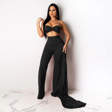 Solid Long Cloak+Tube Top+Pants 3 Piece Sets SH-390215