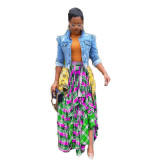 Plus Size Plaid Patchwork Irregular Big Swing Maxi Skirt DAI-0034