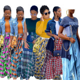 Plus Size Plaid Patchwork Irregular Big Swing Maxi Skirt DAI-0034