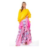 Plus Size Plaid Patchwork Irregular Big Swing Maxi Skirt DAI-0034