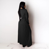 Solid Long Cloak+Tube Top+Pants 3 Piece Sets SH-390215