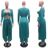 Solid Long Cloak+Tube Top+Pants 3 Piece Sets SH-390215