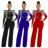 Sexy Hot Drilling Tassel Long Sleeve Jumpsuit CYA-9232-B