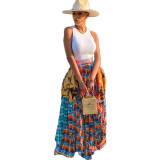 Plus Size Plaid Patchwork Irregular Big Swing Maxi Skirt DAI-0034