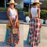 Plus Size Plaid Patchwork Irregular Big Swing Maxi Skirt DAI-0034
