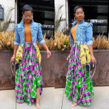 Plus Size Plaid Patchwork Irregular Big Swing Maxi Skirt DAI-0034