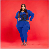 Plus Size Letter Print V Neck Long Sleeve 2 Piece Suits WAF-77279