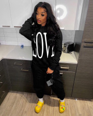 Letter Print Hoodie Top And Pants 2 Piece Suits QZX-6233