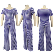 Plus Size 5XL Casual Striped T Shirt Wide Leg Pants Set BMF-011