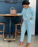 Plus Size Solid Long Sleeve Two Piece Pants Set BGN-202