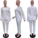 Plus Size Solid Long Sleeve Two Piece Pants Set BGN-202