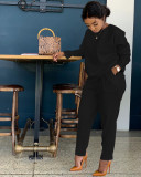 Plus Size Solid Long Sleeve Two Piece Pants Set BGN-202