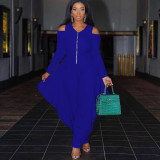 Solid Cold Shoulder Long Sleeve Harem Jumpsuit MXDF-6057