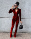 Solid Velvet Long Sleeve Coat+Flared Pants 2 Piece Sets TR-1182