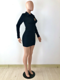 Sexy Solid Ruched Long Sleeve Buttons Slim Mini Dress YNSF-1678