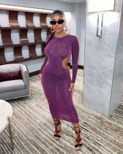 Sexy Hollow Out Full Sleeve Long Dress YD-8530