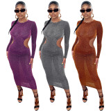 Sexy Hollow Out Full Sleeve Long Dress YD-8530