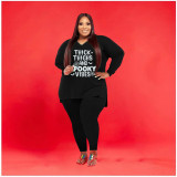 Plus Size Letter Print V Neck Long Sleeve 2 Piece Suits WAF-77279