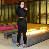 Sexy Solid Hollow Out Long Sleeve Slim 2 Piece Sets YIBF-6115