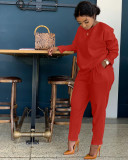 Plus Size Solid Long Sleeve Two Piece Pants Set BGN-202