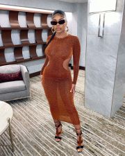 Sexy Hollow Out Full Sleeve Long Dress YD-8530