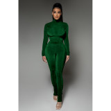 Solid Velvet Long Sleeve Slim Two Piece Pants Set DDF-88131