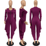 Solid Cold Shoulder Long Sleeve Harem Jumpsuit MXDF-6057