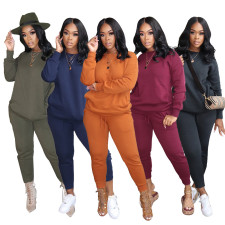Casual Solid Plush Long Sleeve Two Piece Pants Set IV-8253