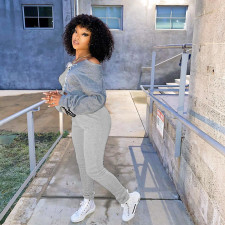 Contrast Color Lace Up Long Sleeve 2 Piece Pants Set MEI-9208