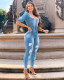 Plus Size Denim Ripped Hole Puff Sleeve Jumpsuit LX-6904