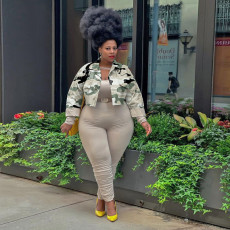 Plus Size Camo Print Long Sleeve Short Jacket ONY-5106