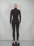 Casual Solid Long Sleeve Zipper Two Piece Pants Set YD-8528