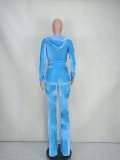 Solid Velvet Hooded Long Sleeve Flare Pants 2 Piece Sets YD-8527