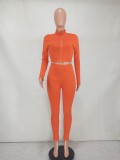 Casual Solid Long Sleeve Zipper Two Piece Pants Set YD-8528