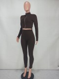 Casual Solid Long Sleeve Zipper Two Piece Pants Set YD-8528