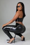 PU Leather One Shoulder Irregular Top And Pants Set LA-3296
