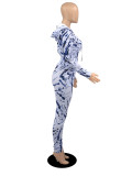 Casual Printed Hooded Zipper Two Piece Pants Set YIBF-6116