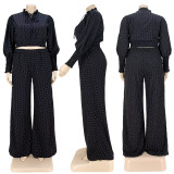 Plus Size Polka Dot Print Long Sleeve 2 Piece Pants Set ASL-7056