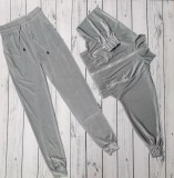 Solid Velvet Long Sleeve Zipper Two Piece Pants Set WY-6844