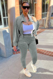 Solid Velvet Long Sleeve Zipper Two Piece Pants Set WY-6844