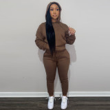 Casual Solid Fleece Hoodie 2 Piece Pants Set FSL-F175