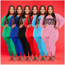 Plus Size Letter Print Long Sleeve 2 Piece Pants Set WAF-77292