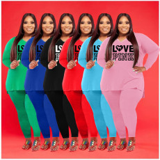 Plus Size Letter Print Long Sleeve 2 Piece Pants Set WAF-77292