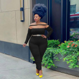 Plus Size Solid Off Shoulder Long Sleeve Jumpsuit (Without Belt) ONY-5107